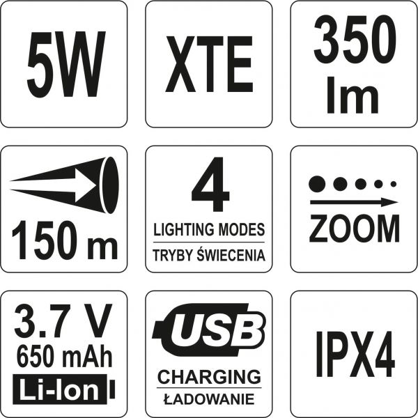 Ліхтар акумуляторний світлодіодний ручний YATO 5W XTE CREE YT-08569