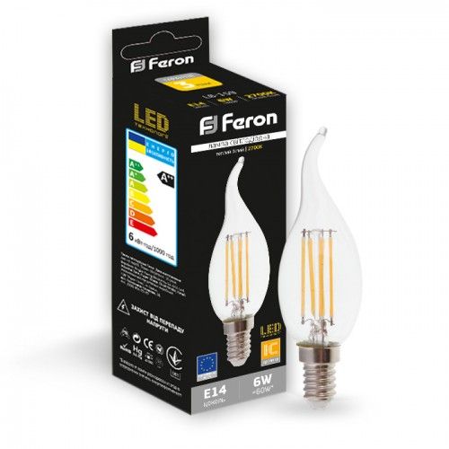 Лампа свiтлодiодна свічка на вітру 6W E14 2700K filament Feron LB-159 Cf37