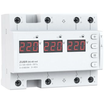 Реле напряжения трехфазное или три однофазных ZUBR D6-40 red