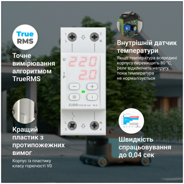 Реле напруги з контролем струму ZUBR CV2-63 red